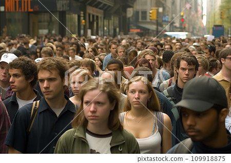 Protest rally in World crisis. Crowds of unemployed people on street during rally. Protest rally in World crisis. Crowds of unemployed people on street during rally. 109918875
