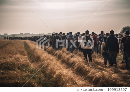 Migrants cross the border illegally. Refugees crossing border. Migrants cross the border illegally. Refugees crossing border. 109918897