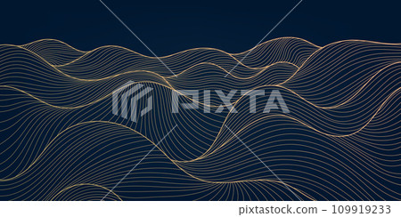 Vector line wave pattern, japanese art water texture. Sea, ocean, river illustration, fluid shape background, wall art banner. 109919233