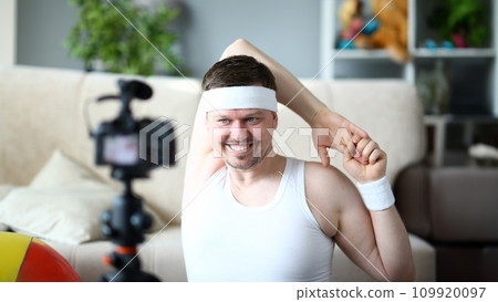 Man Vlogger Doing Exercise for Hands Portrait 109920097