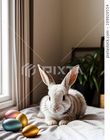 Detailed cozy Easter bunny with sharp focus Detailed cozy Easter bunny with sharp focus 109920554