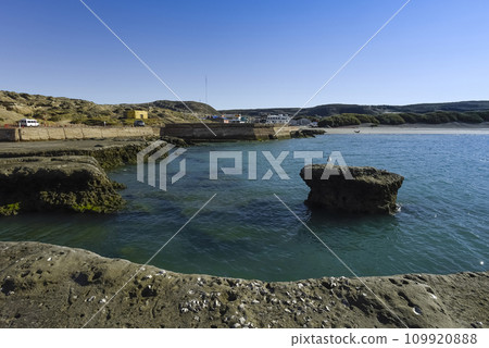 Coastal landscape with cliffs in Peninsula Valdes, World Heritage Site, Patagonia Argentina Coastal landscape with cliffs in Peninsula Valdes, World Heritage Site, Patagonia Argentina 109920888