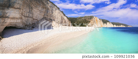 Greece best beaches of Ionian islands. Cephalonia (Kefalonia)- scenic desrted beach Fteris 109921036