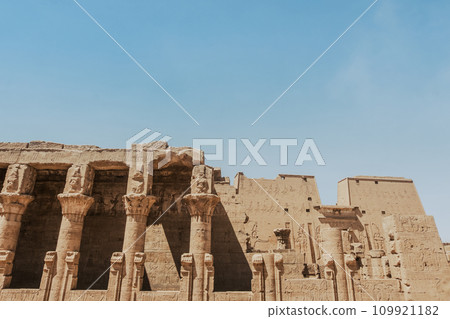 Ornate Details of an Egyptian Temple Facade. Egypt Summer Travel 109921182
