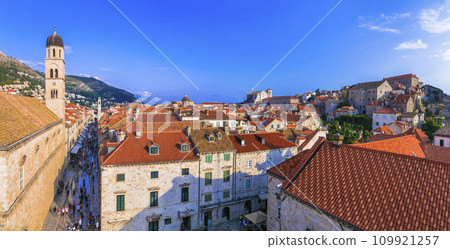 Landmarks and travel in Croatia - beautiful Dubrovnik town, panoramic view of old town and  historic center 109921257