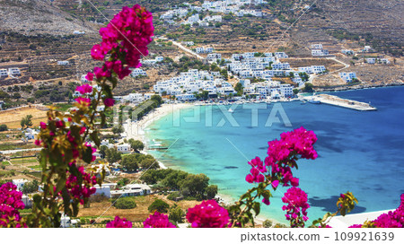 Best beaches of Greece in Cyclades. Stunning Greek beaches in Amorgos island, scenic Aegialis bay with turquoise sea 109921639