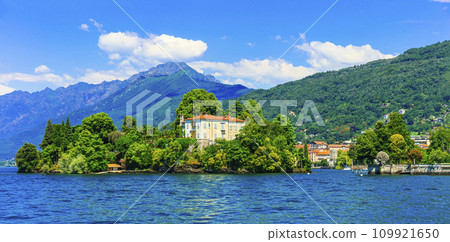 most scenic Italian lakes - Lago Maggiore . panoramic view of beautiful village Verbania. Italy travel destinations 109921650