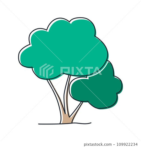 Tree with green foliage crown colored doodle sketch style 109922234