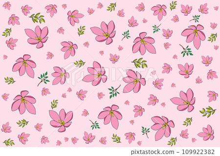 Illustration of the pink flower with leaves on soft pink background. Illustration of the pink flower with leaves on soft pink background. 109922382