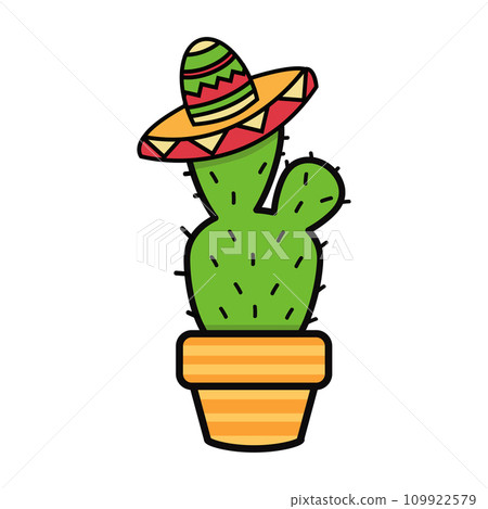 Mexican cute cactus doodle sign 109922579
