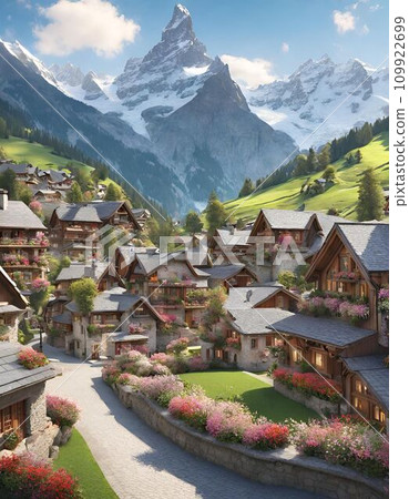 Alps mountains and town landscape Alps mountains and town landscape 109922699