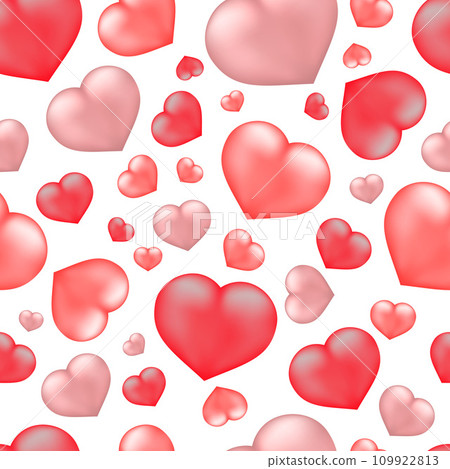 Heart seamless pattern. Valentines Day background. Red and pink realistic 3d hearts. Vector template for textile, fabric, wallpaper, wrapping paper, scrapbooking, etc. 109922813