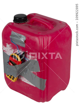 Red jug IED bomb with cell phone fuse. 109922895