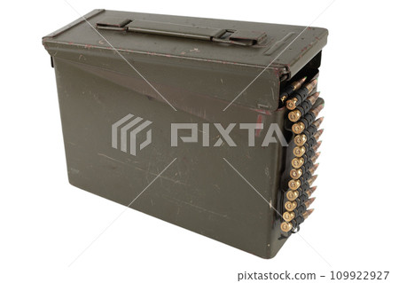 Ammo belt with cartridges in ammunition boxes Ammo belt with cartridges in ammunition boxes 109922927