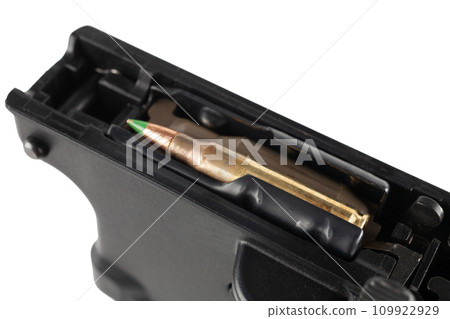 disassembled assault rifle. cartridge in the receiver 109922929