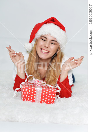 Portrait of smiling woman with Christmas gifts Portrait of smiling woman with Christmas gifts 109923067