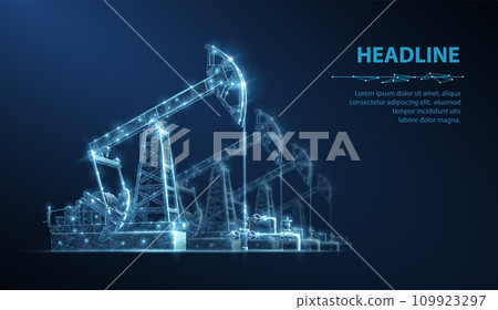 Oil pumps field on blue. Digital extraction, Gas market, Well drilling Oil pumps field on blue. Digital extraction, Gas market, Well drilling 109923297