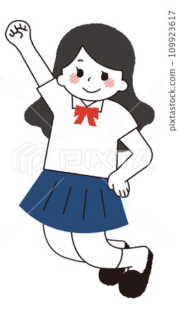 一名女學生微笑著擺姿勢。 一名女學生微笑著擺姿勢。 109923617