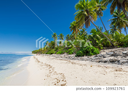 Luxury beach on Maldives atoll. Tropical banner with blue ocean 109923761