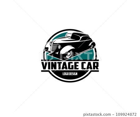 1970s premium ford caupe car logo silhouette design isolated on white background front view. best for badges, emblems, icons, stickers. vector illustration available in eps 10. 109924872