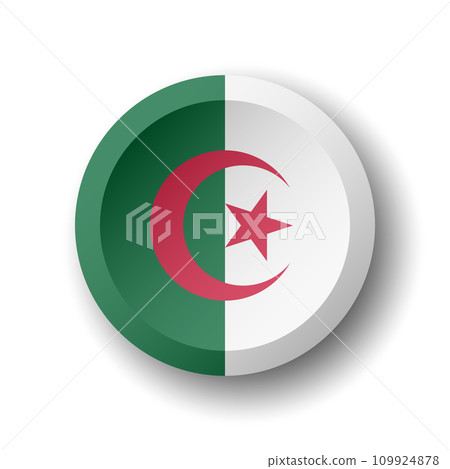 Algeria flag - 3D circle button with dropped shadow. Vector icon. Algeria flag - 3D circle button with dropped shadow. Vector icon. 109924878