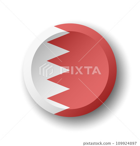 Bahrain flag - 3D circle button with dropped shadow. Vector icon. 109924897