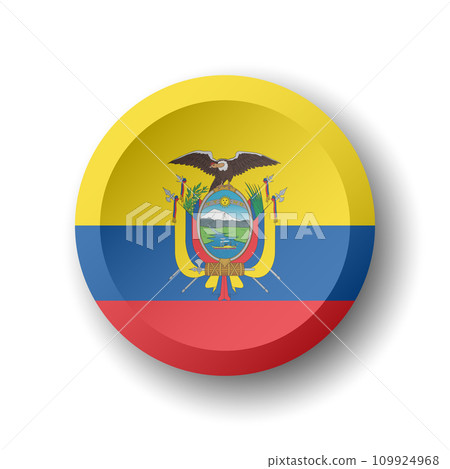 Ecuador flag - 3D circle button with dropped shadow. Vector icon. 109924968