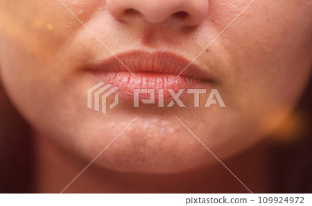 close up image of womans face focusing the lower portion close up image of womans face focusing the lower portion 109924972