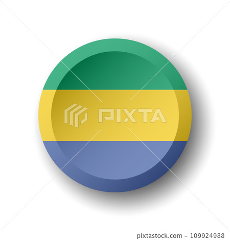 Gabon flag - 3D circle button with dropped shadow. Vector icon. Gabon flag - 3D circle button with dropped shadow. Vector icon. 109924988
