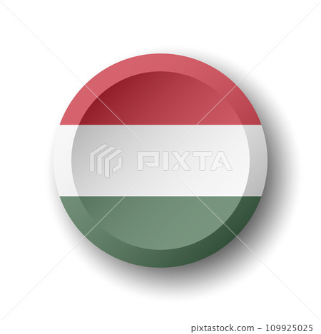 Hungary flag - 3D circle button with dropped shadow. Vector icon. 109925025