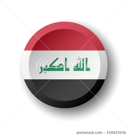 Iraq flag - 3D circle button with dropped shadow. Vector icon. Iraq flag - 3D circle button with dropped shadow. Vector icon. 109925036