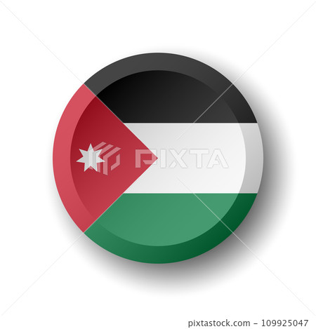 Jordan flag - 3D circle button with dropped shadow. Vector icon. 109925047