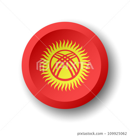 Kyrgyzstan flag - 3D circle button with dropped shadow. Vector icon. 109925062