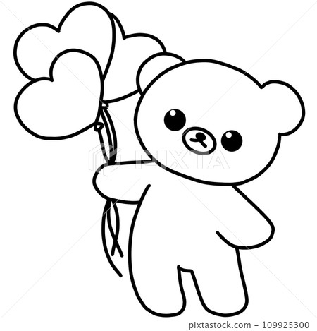 Cute outline bear with heart balloon element, Hand drawn, doodle illustration Cute outline bear with heart balloon element, Hand drawn, doodle illustration 109925300