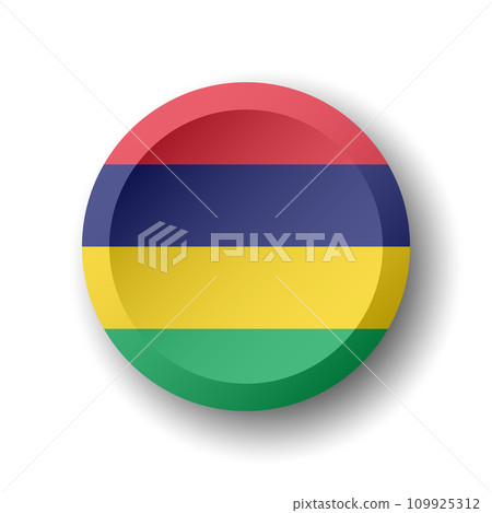 Mauritius flag - 3D circle button with dropped shadow. Vector icon. 109925312