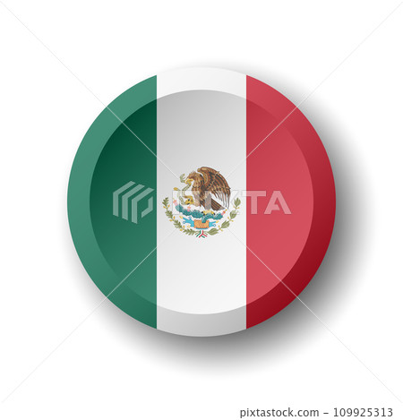 Mexico flag - 3D circle button with dropped shadow. Vector icon. Mexico flag - 3D circle button with dropped shadow. Vector icon. 109925313