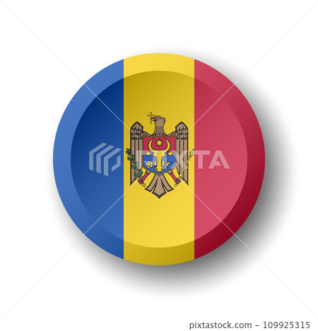 Moldova flag - 3D circle button with dropped shadow. Vector icon. 109925315