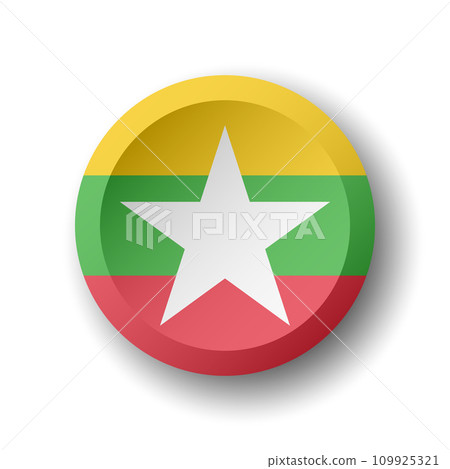 Myanmar flag - 3D circle button with dropped shadow. Vector icon. Myanmar flag - 3D circle button with dropped shadow. Vector icon. 109925321