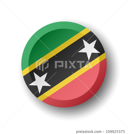 Saint Kitts and Nevis flag - 3D circle button with dropped shadow. Vector icon. 109925375