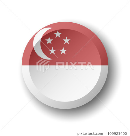 Singapore flag - 3D circle button with dropped shadow. Vector icon. 109925400