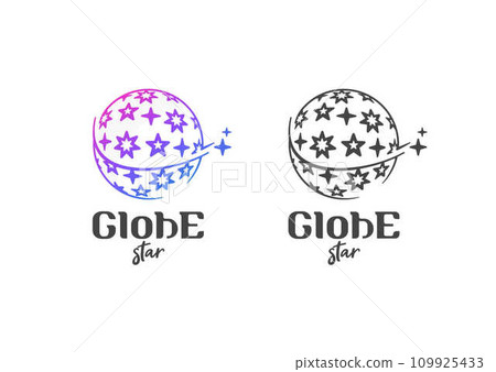Star globe shape with a star flying around vector logo design Star globe shape with a star flying around vector logo design 109925433