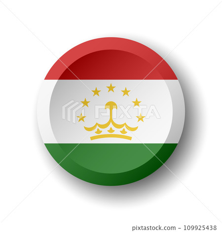 Tajikistan flag - 3D circle button with dropped shadow. Vector icon. 109925438