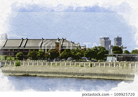 水彩風格橫濱港未來紅磚公園神奈川縣橫濱市 109925720