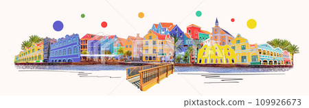 Willemstad, Curacao, Netherlands - Specific coloured buildings in Curacao Willemstad, Curacao, Netherlands - Specific coloured buildings in Curacao 109926673