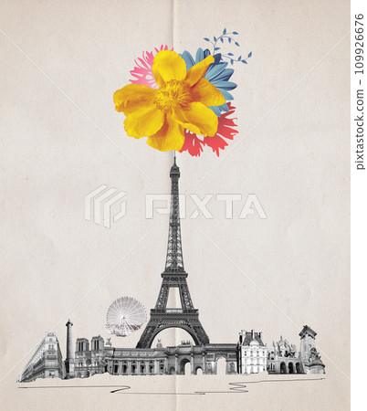 Contemporary design or art collage about Paris. Fashion vintage style. Travel and Vacation concept 109926676