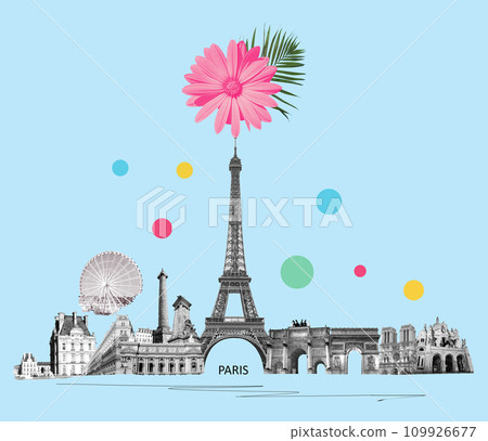 Contemporary design or art collage about Paris. Fashion vintage style. Travel and Vacation concept 109926677
