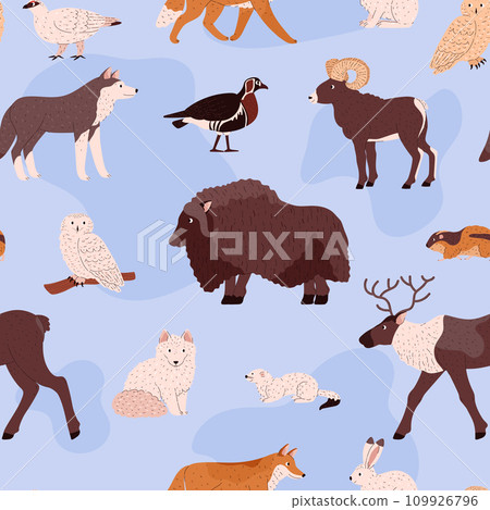 Seamless pattern with different tundra animals flat style, vector illustration Seamless pattern with different tundra animals flat style, vector illustration 109926796