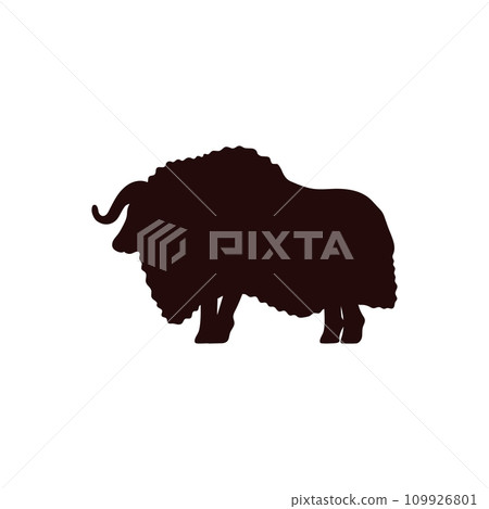 Muskox black silhouette, powerful arctic animal symbol, Northern horned large ungulate mammal, vector wild tundra animal Muskox black silhouette, powerful arctic animal symbol, Northern horned large ungulate mammal, vector wild tundra animal 109926801