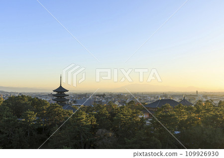 奈良縣奈良市 從奈良縣政府看到的興福寺和中金堂的秋天夜景 奈良縣奈良市 從奈良縣政府看到的興福寺和中金堂的秋天夜景 109926930