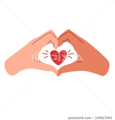 Hands showing heart. Sticker for Valentines day. Vector illustration isolated on the white background. Hands showing heart. Sticker for Valentines day. Vector illustration isolated on the white background. 109927063